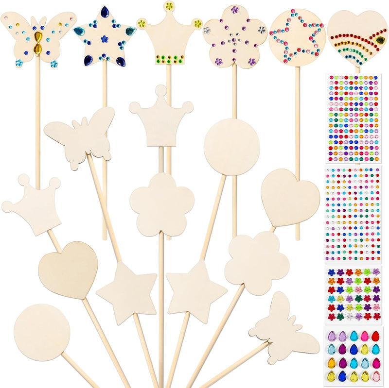 Pllieay princess fairy wands craft kit with 18 unfinished wooden wands and diamond stickers