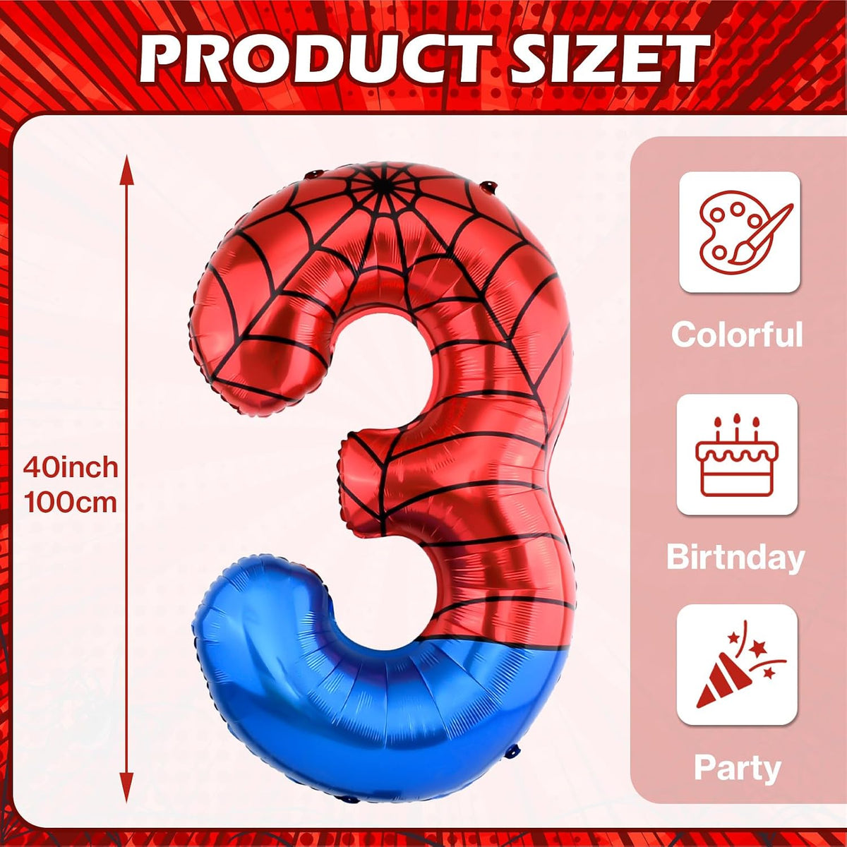 40 Inch Vibrant Spider-Themed Number Foil Balloons - Red+blue / 3 - image 3