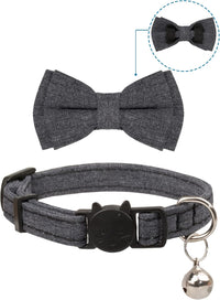 Cat Collar Breakaway Bowtie Safety with Bell Adjustbale Kitten Puppy - D-[2pcs] Grey - image 2