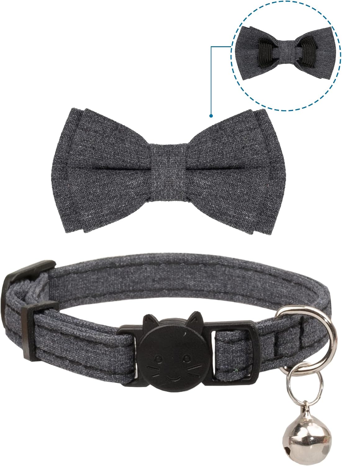Cat Collar Breakaway Bowtie Safety with Bell Adjustbale Kitten Puppy - D-[2pcs] Grey - image 2