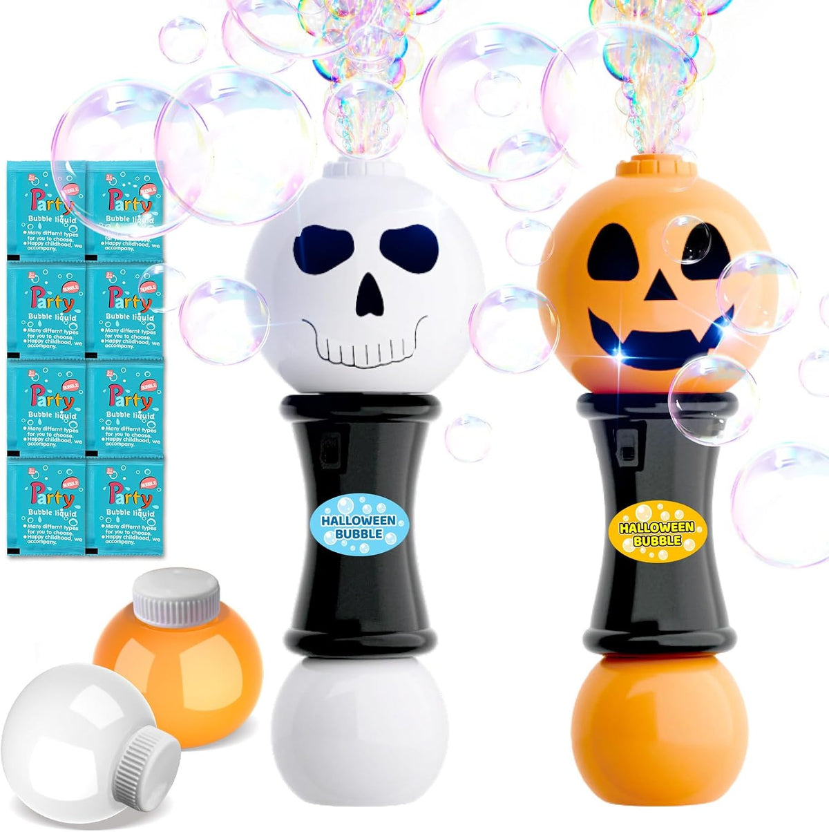 SpringFlower 2-pack LED bubble wands with pumpkin faces and Halloween stickers