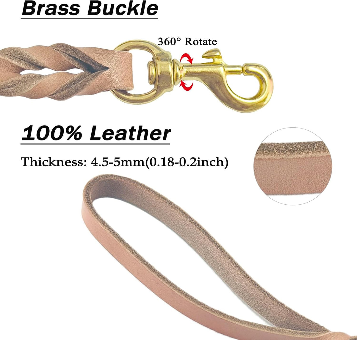 Guiding Star Leather Dog Leash 6ft x 3/4 inch Heavy Duty Training - Light Brown / 6ft x 1 inch - image 3
