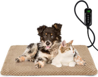 Heated Dog Bed, Waterproof Adjustable Temperature Dog Cat Heating Pad with Timer, Indoor Pet - M: 28" x 20" / Brown
