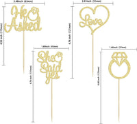 Gyufise He Asked She Said Yes Cupcake Toppers Gold Glitter Diamond - Gold - image 2