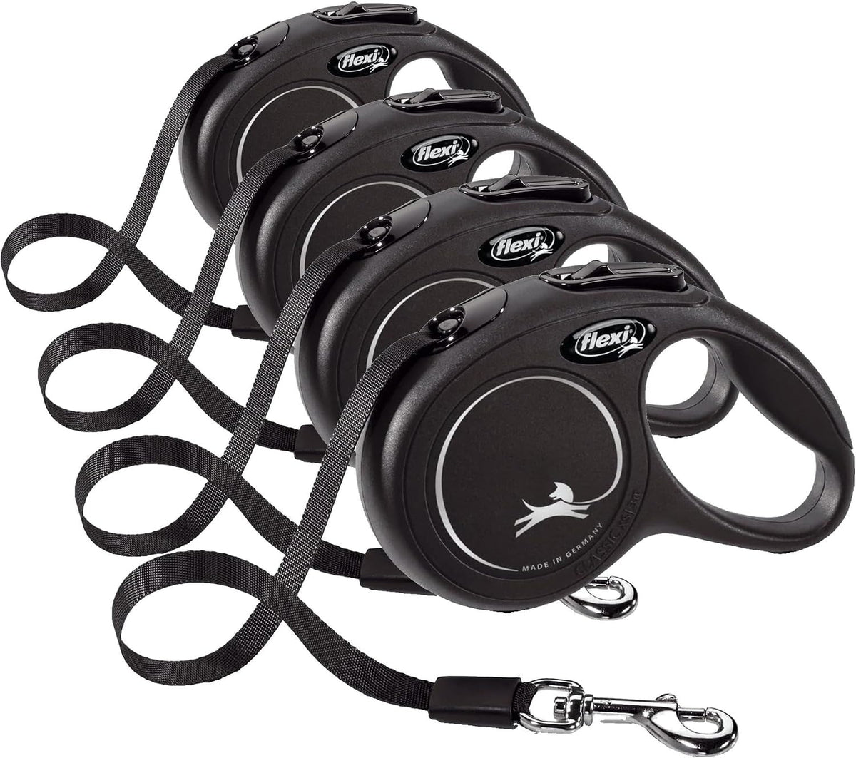 FLEXI Classic Tape Retractable Dog Leash - Black / X-Small - 10 Feet (Tape) (Pack of 4)