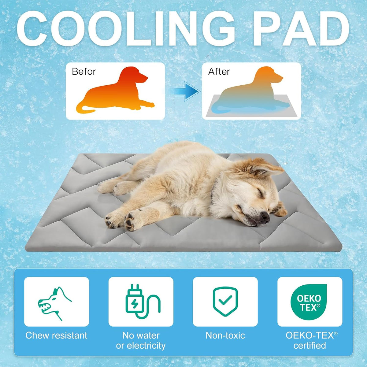 BEAUTYZOO Cooling Mat for Large Dogs, Self-Cooling - Grey_zigzag / 48.0"L x 28.0"W x 1.0"Th(L) - image 2