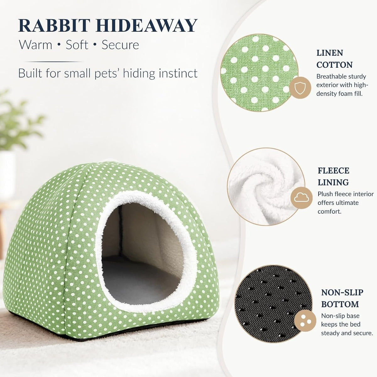 Rabbit Hideout Large Bunny Bed Washable Rabbit House – Daily Care for Small Pets - Green - image 4