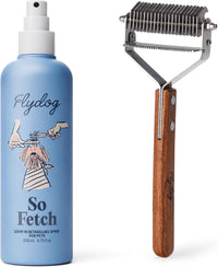 FlyDog Detangler Combo for Dogs & Cats - Detangler Spray + Premium Pet Grooming Rake