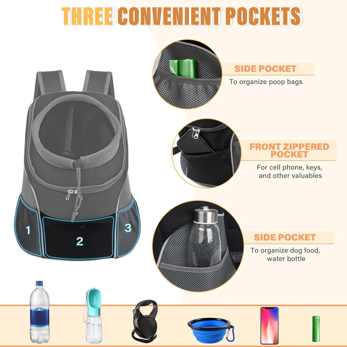 Dog Front Carrier Backpack, Adjustable Breathable Dog Backpack – Essentials for Dogs - Black / Medium (4.5-8lbs) - image 3