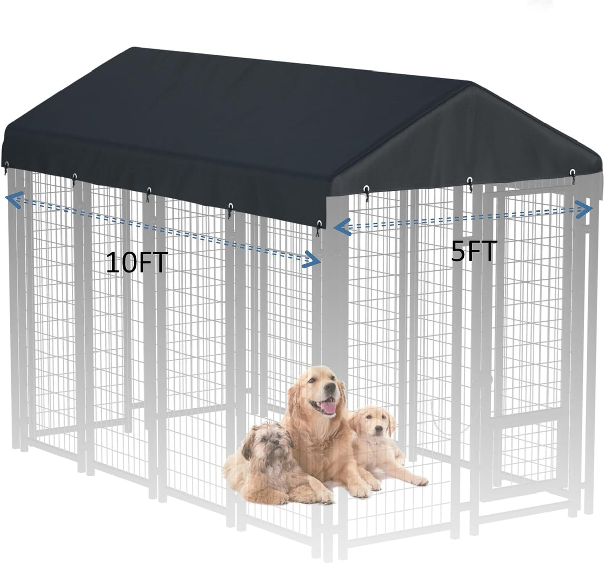 5x10 FT Dog Kennel Cover 900D Waterproof UV Outdoor Roof Replacement - Black / 10'L x 5'W - image 2