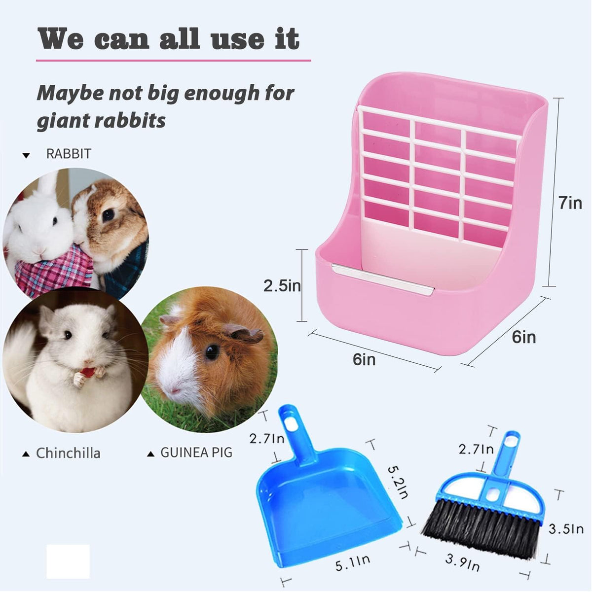 HERCOCCI Rabbit Hay Feeder and Water Bottle Set, Chinchilla - PINK / Large - image 2