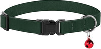 Breakaway Cat Collar Leather with Removable Bell - 13 Colors Available - Soft Adjustable Girl Boy Safety Lightweight Pet Kitten Collars Pink Brown Blue Green Red Orange Black (Emerald)