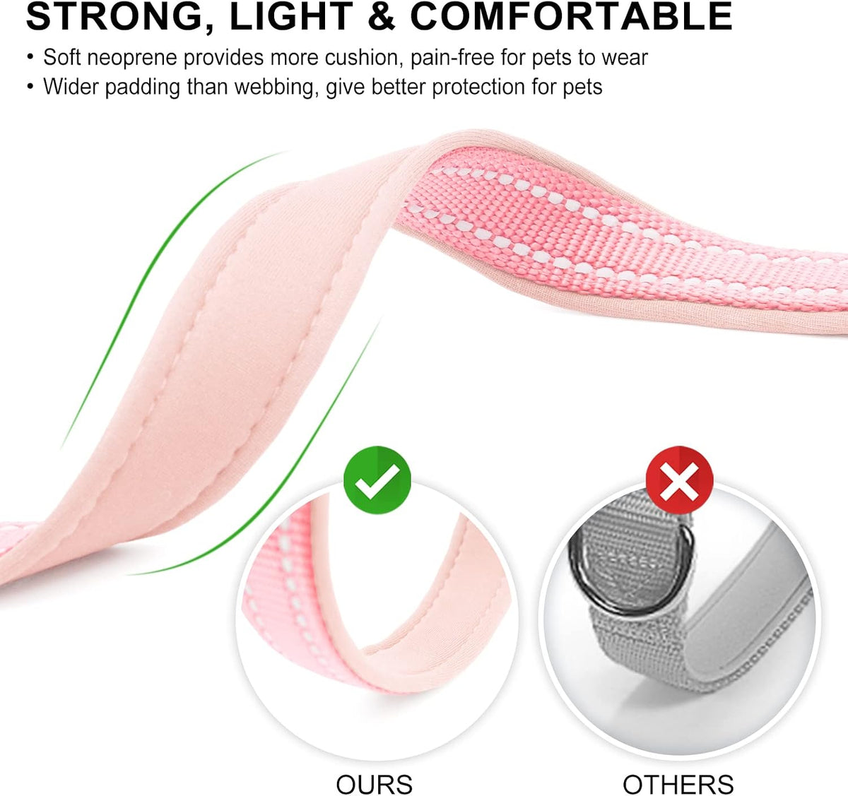 Reflective Dog Collar, Neoprene Padded Small Dog Collar, S - Medium (Pack of 1) / Pink - image 3