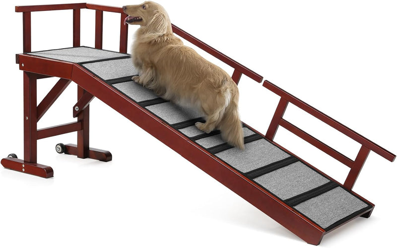 Dog Ramp for Bed or Couch, Wooden Pet Ramp with 20° Gentle Slope - Mahogany / M-60"L x 16"W x 20"H