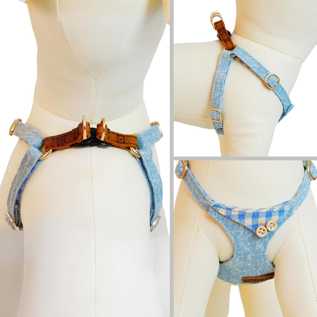 Puppytie XS Dog Harness and Leash Set, Denim Brown, XS – Essentials for Dogs - checked-blue / XXS(2.2-6lb) - image 2
