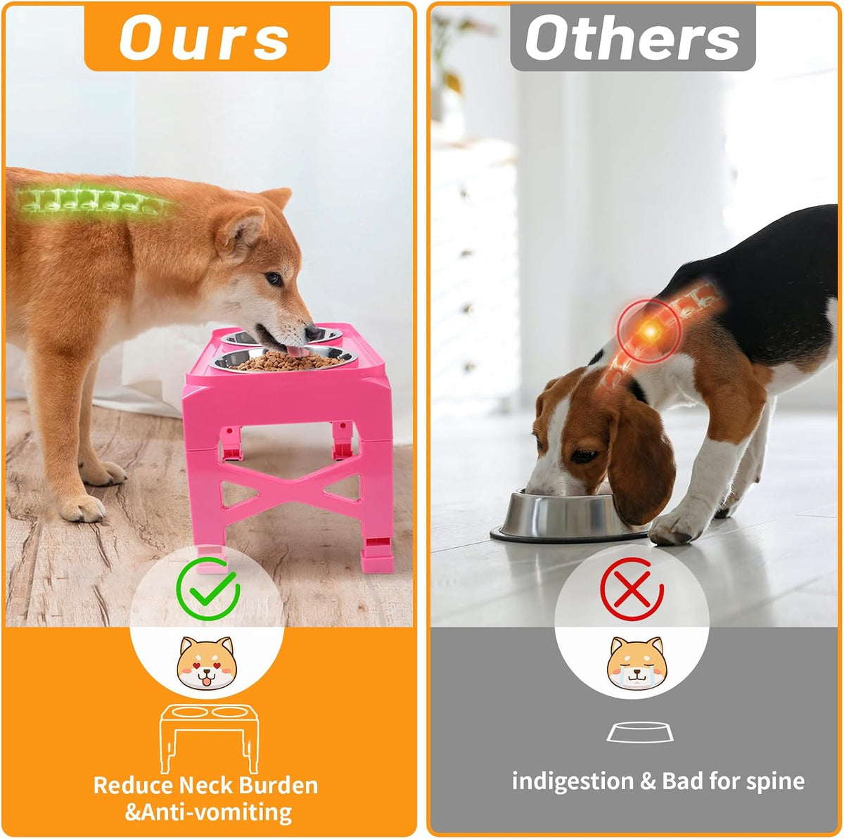 Hubulk Elevated Dog Bowls with 2 Stainless Steel Dog Food & Water - M (8" for M/L Dogs) / Pink - image 3