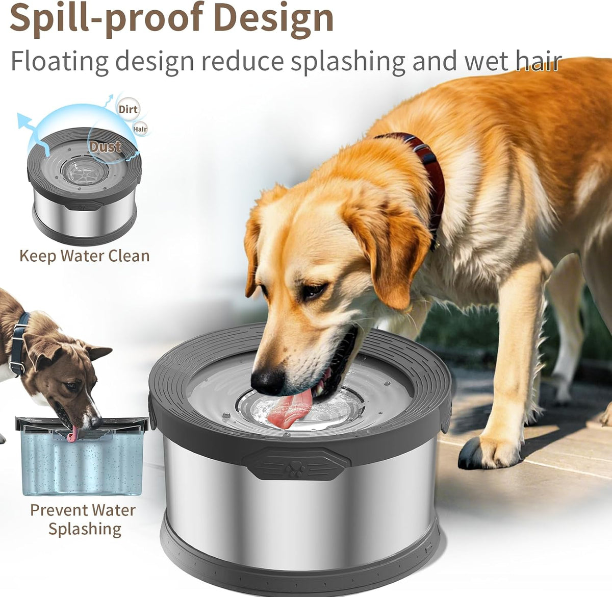 6.5L Dog Water Bowl No Spill 1.6 Gallon Stainless Steel Water Bowl - 12L+2 Filters - image 3