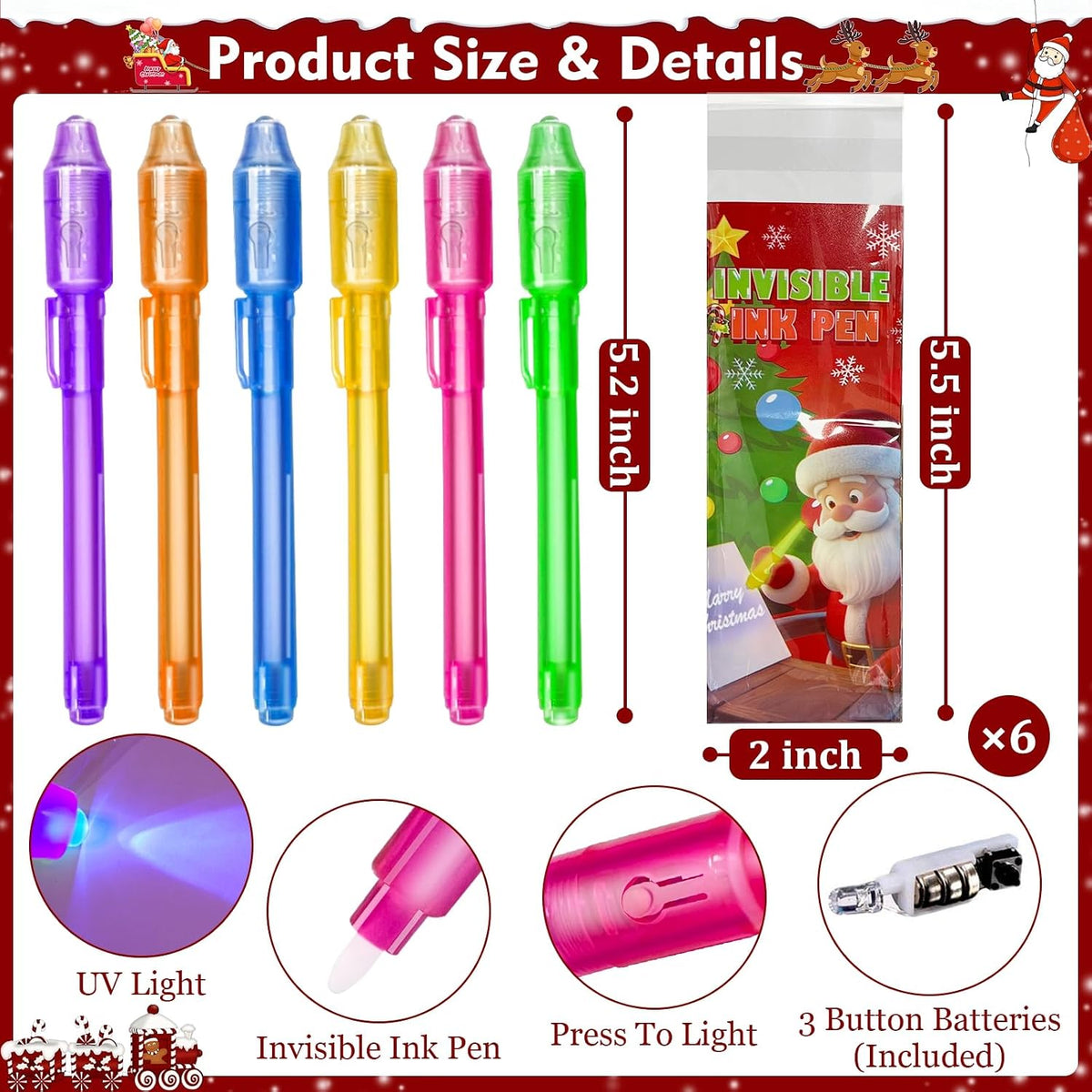 32 Pack 2 Style Invisible Ink Pen with UV Black Light Secret Spy Pens – Fun for Kids & Family - 6 Pack - image 2