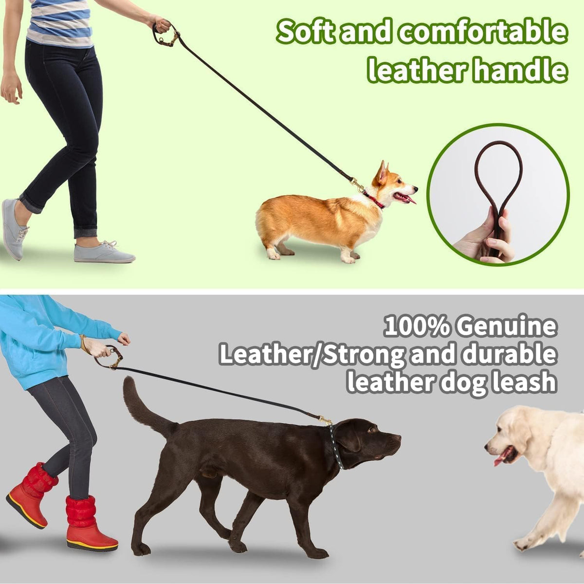 LWBMG Multi Function Leather Dog Leash 8ft Genuine Leather Leash - 8ft x 1/2inch / Black - image 3