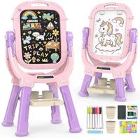 Kids Easel for Toddler Age 3 4 5 Magnetic Double-Sided Drawing Board - Pink