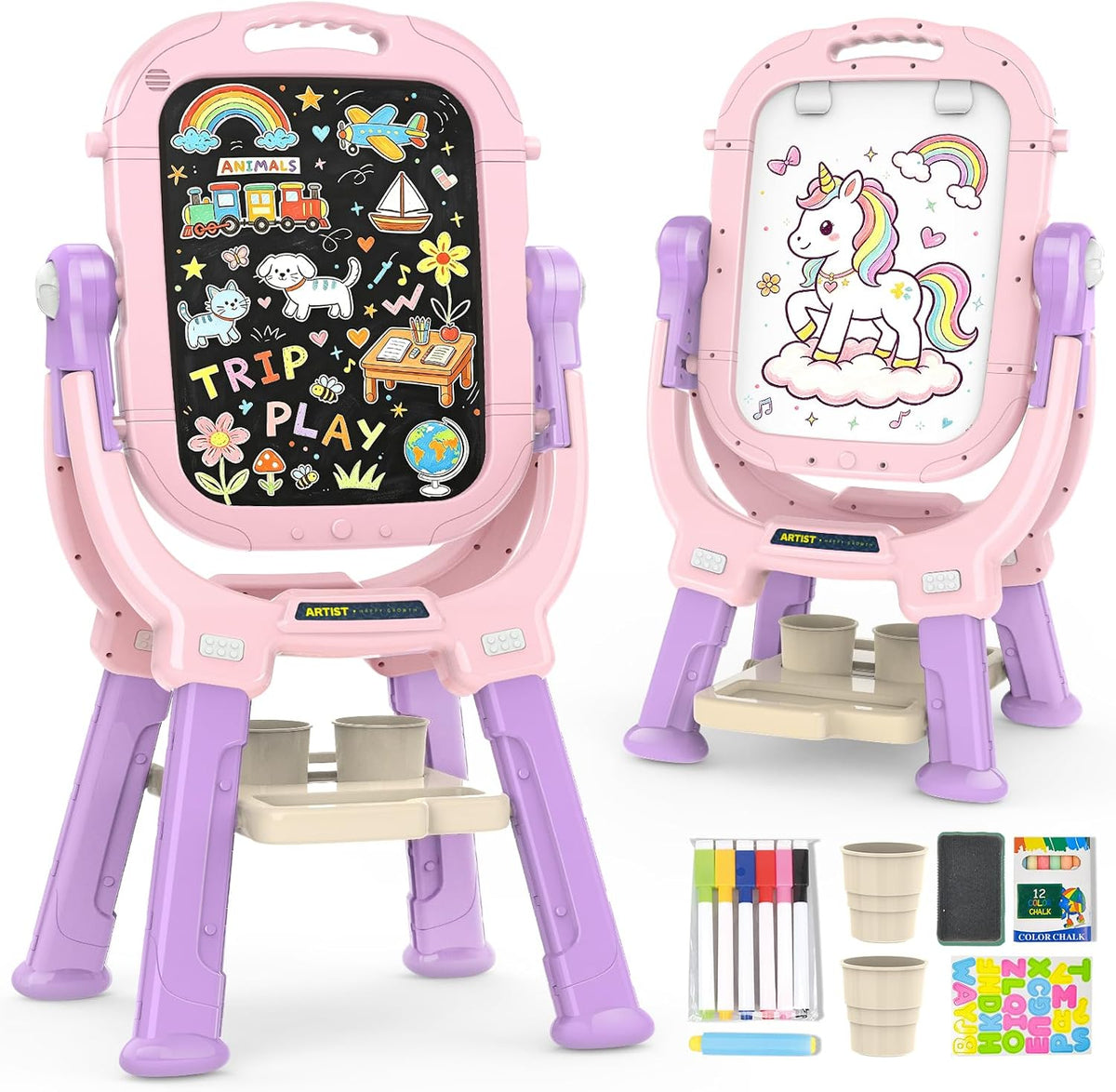 Kids Easel for Toddler Age 3 4 5 Magnetic Double-Sided Drawing Board - Pink
