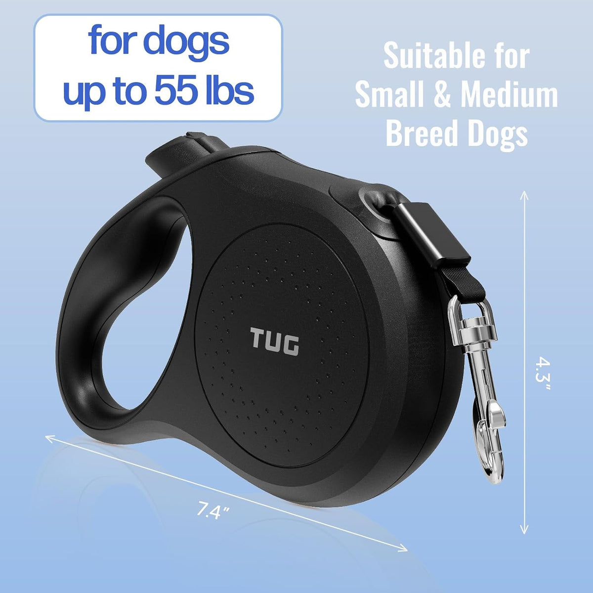 TUG Quest Retractable Dog Leash, 360° Tangle-Free - Black / Medium - image 2