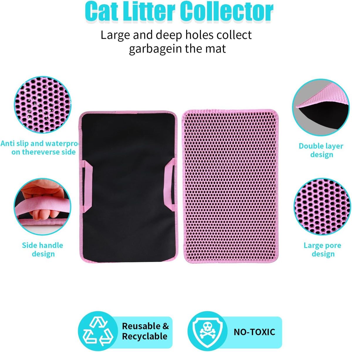 Cat Litter Mat 35"x24", Double Layer Waterproof Litterbox Mat - 23" x 14.5" / Pink - image 2