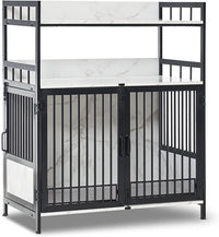 MCombo Furniture Style Dog Crate with Storage Shelves, Heavy Duty Wooden Dog Cage End Table, Triple Doors Pet House Indoor, 1368 (White)
