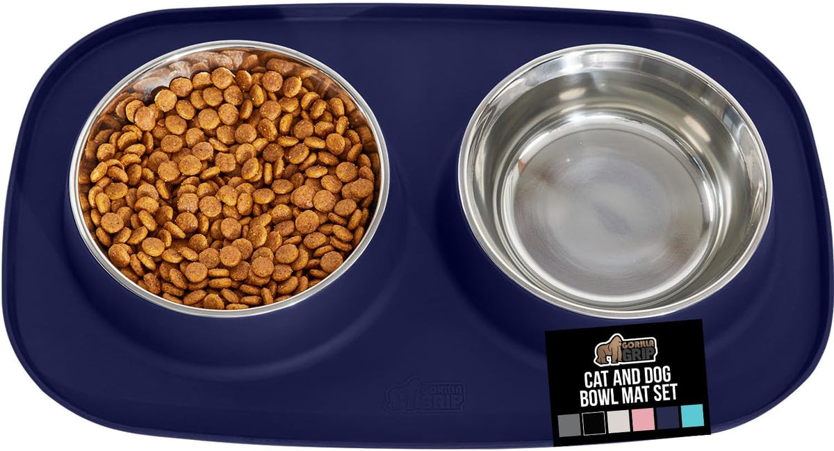 GORILLA GRIP Dog Bowl Set with Feeding Mat - Navy / 1 Cup Bowls