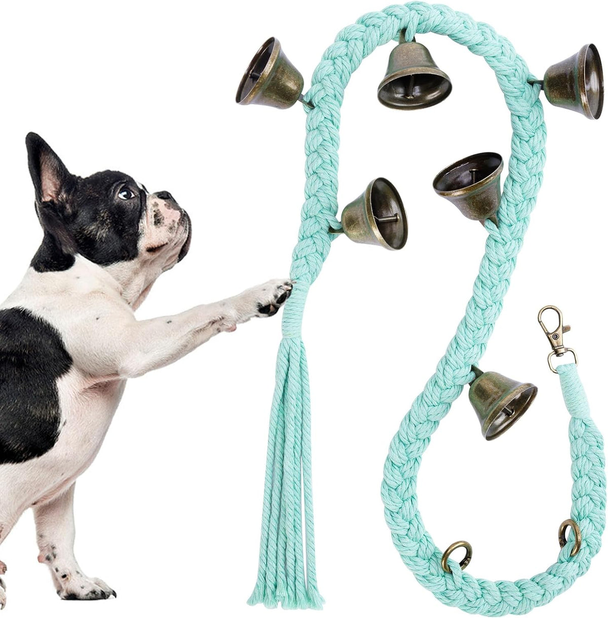 Dog Bells to Go Outside, Cotton Handwoven Potty Training Bell – Essentials for Dogs - LightGreen