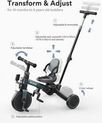 besrey Folding Toddler Tricycle-to-Balance Bike with Push Handle - Grey - image 4