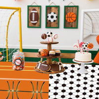 Oigco race car tablecloth with black and white checkered pattern on a rectangular party table - view 6