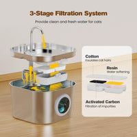 Cat Water Fountain Stainless Steel: Pet Fountains for Cats/Dog Indoor - 74oz/2.2L Cat Fountain + 3 Filters - image 3