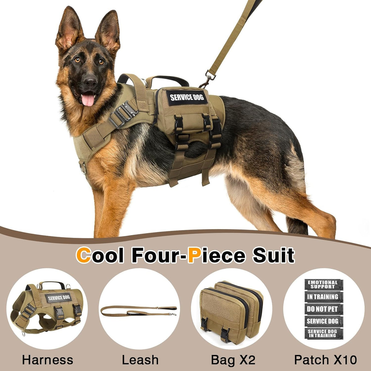 WINSEE Tactical Dog Harness with Dog Leash - Medium / Brown - image 2