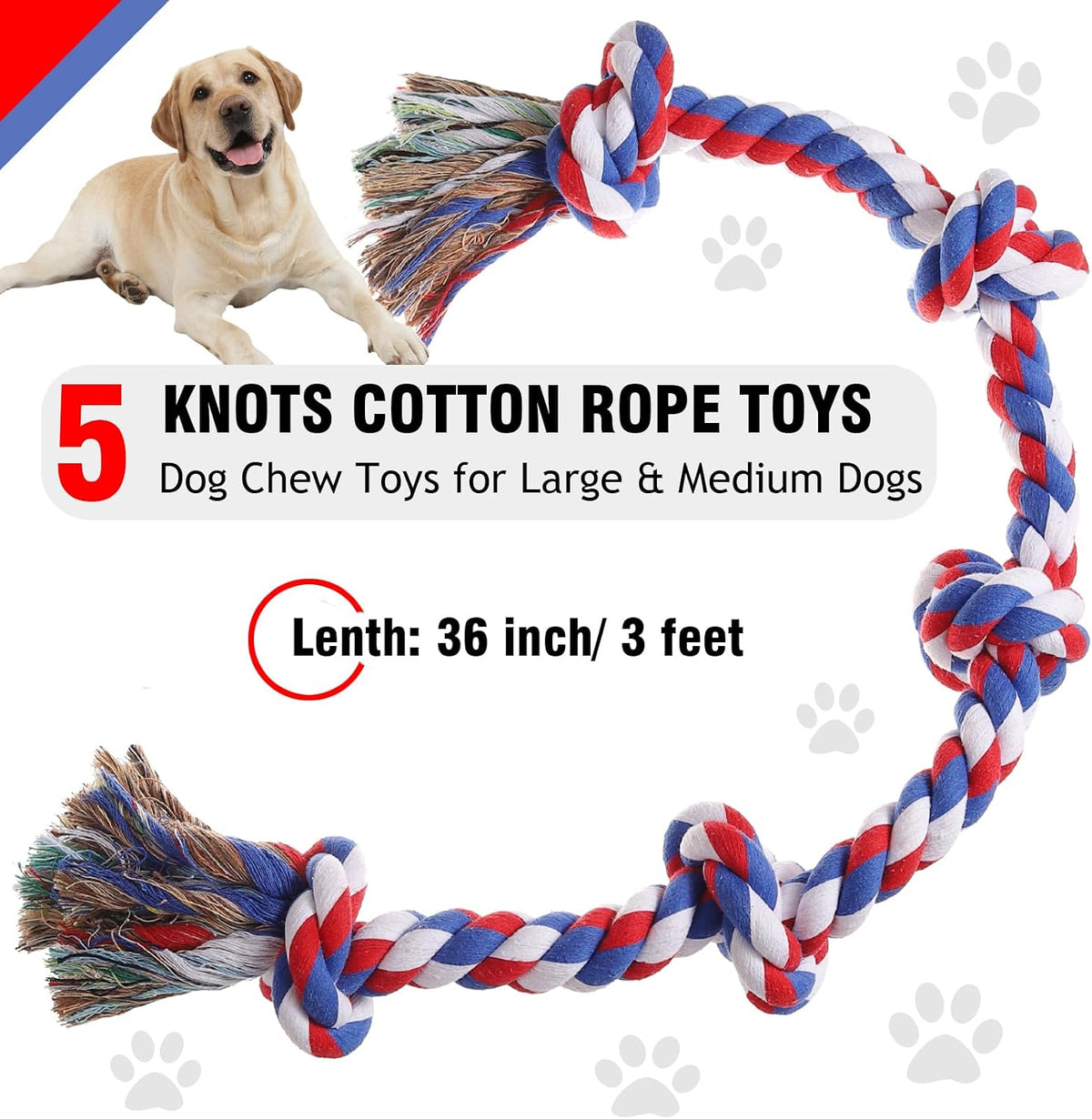 XIGOU Dog Rope Toys for Large Dogs Aggressive Chewers - Red / 5 Knots - image 2