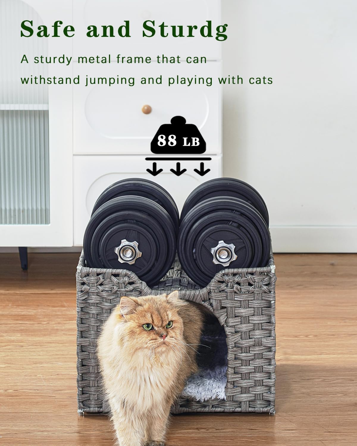 Cat Beds Indoor Kitten House, PE Rattan Cat Cave - Gray / Rectangle-M - image 3