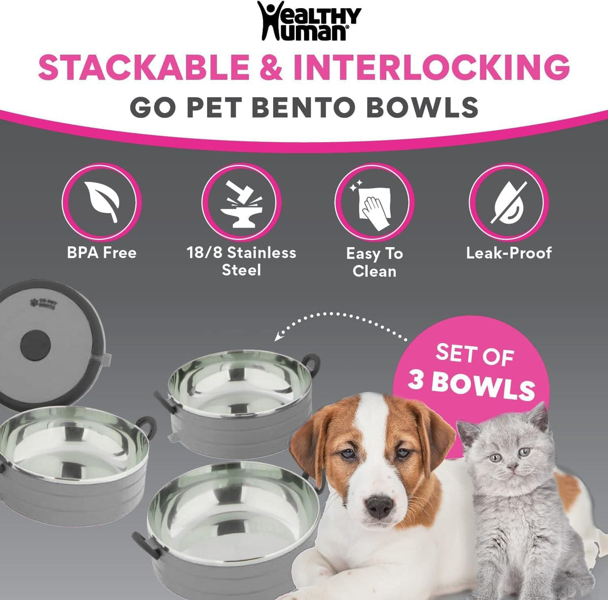 Healthy Human Travel Pet Bento Bowls - 4-Bowl Set / Gray - image 4