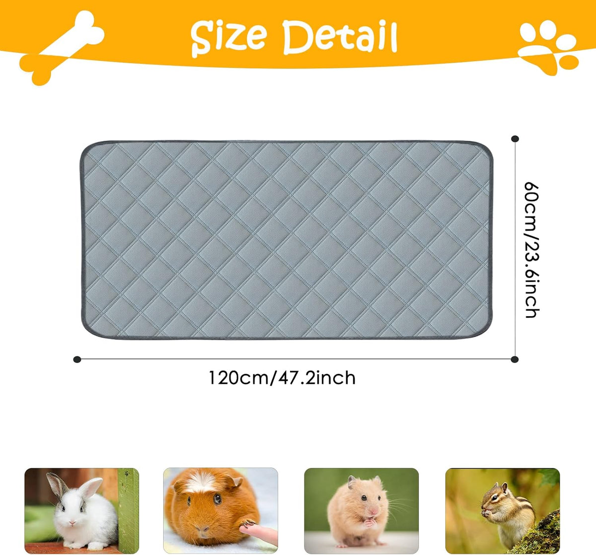 4 Pack Guinea Pig Cage Liners Washable Guinea Pig Bedding Reusable - Light Grey / 48" x 24" (2 Pack) - image 2