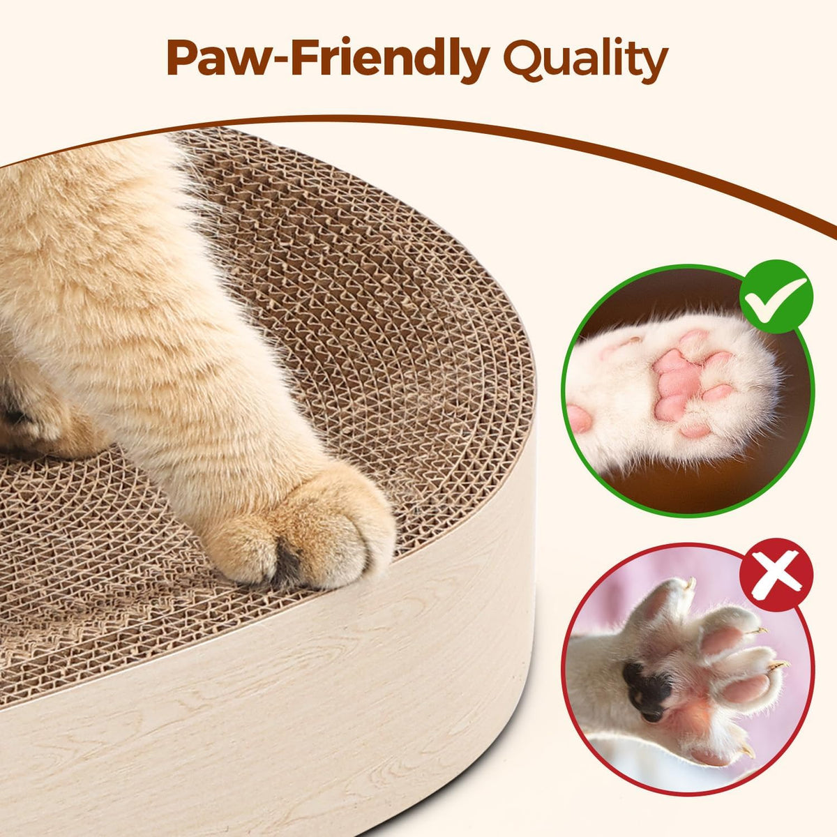 ComSaf Cat Scratcher Bed, Oval Cardboard Scratching Board for Indoor Cats – Essentials for Cats - White Oak Color - image 4