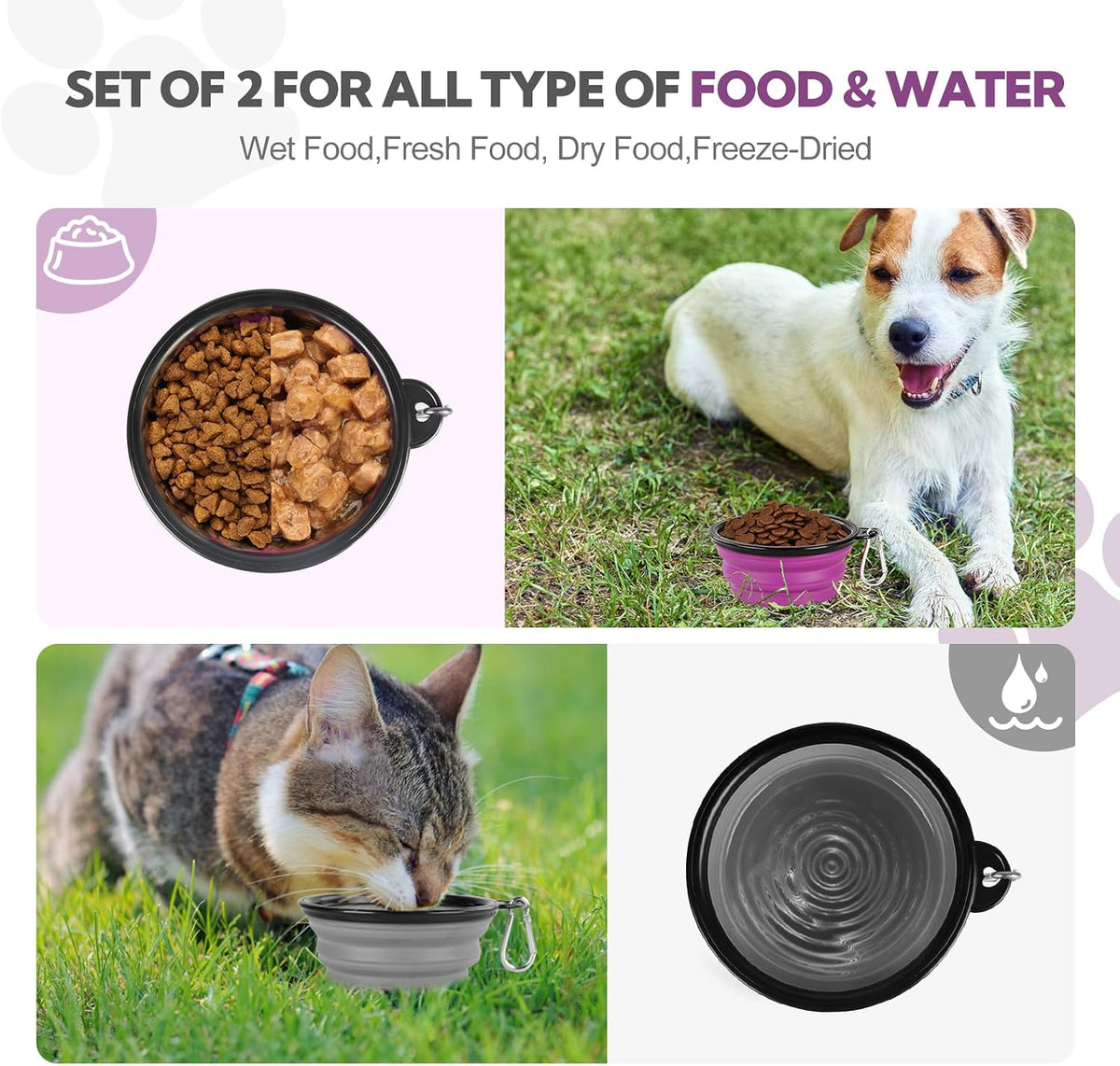 Collapsible Dog Bowl for Travel - Small / Grey+Purple - image 2