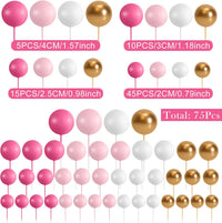 75 Pieces Cake Balls Topper Decorations Foam Cupcake Topper Mini - Rose Pink, Pink, Gold, White - image 2