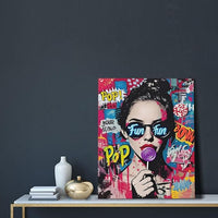 Fashion Women Wall Art Glam Modern Artwork for Girls Banksy Street Graffiti Pop Art Canvas Pictures Painting Print Framed Decorations Gifts for Bedroom Living Room Office 16"x20"