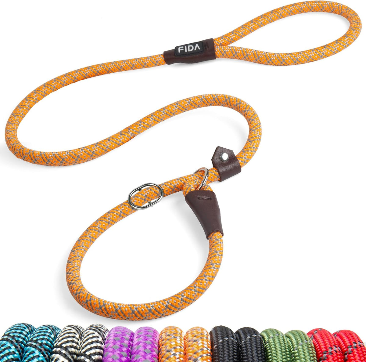 Fida Durable Slip Lead Dog Leash - 4ft - Large (1/2") / Orange
