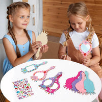 XJWWHZ wooden princess mirror craft kit, 12 DIY mirrors with gem stickers and brushes - view 9