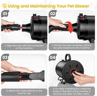 Dog Dryer, 5.2HP/3800W High Velocity Dog Hair Dryer with 4 Nozzles, Stepless Adjustable Speed & Temperature Control, Low Noise Professional Dog Grooming Dryer (Black)