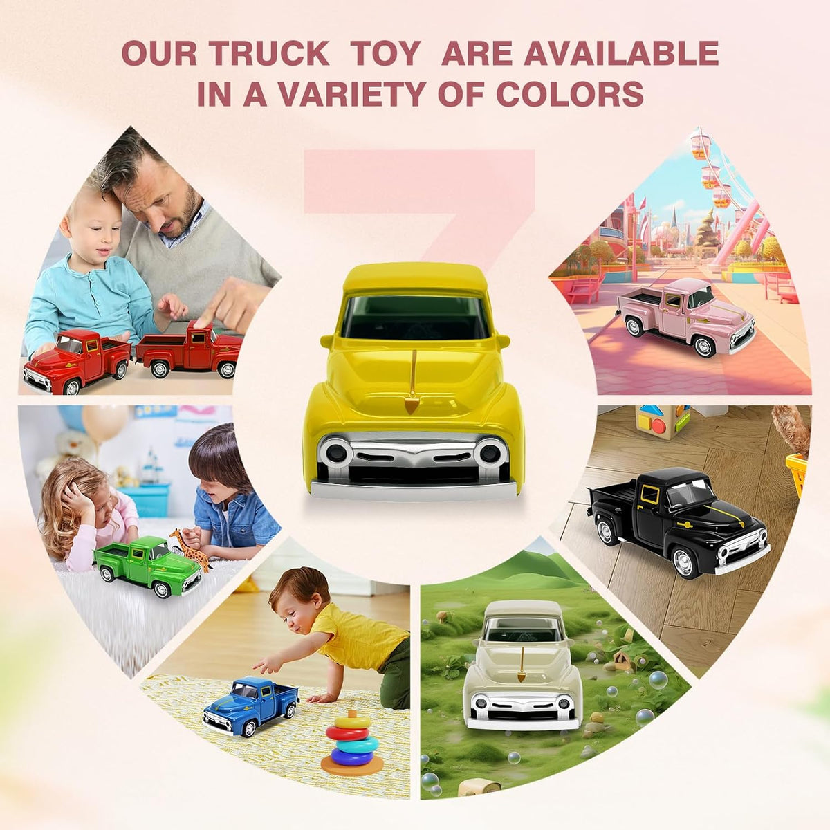 Little Blue Truck Toy,1:32 Pull Back Cars Toy for Kids Boys Girls – Fun for Kids & Family - Yellow - image 4