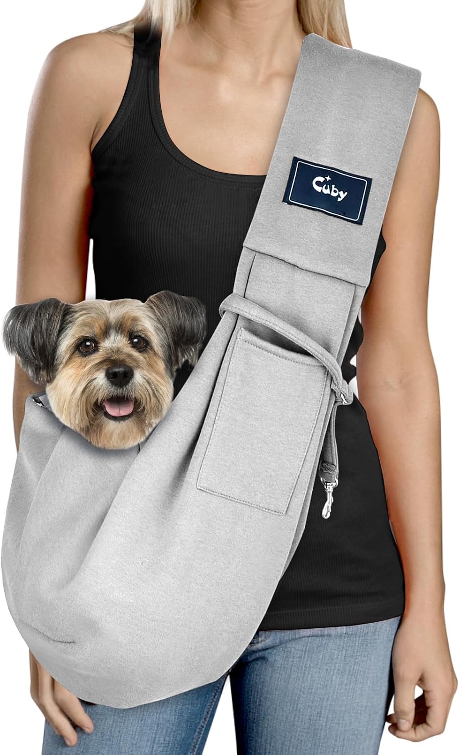 Dog and Cat Sling Carrier, Hands Free Reversible Pet Papoose Bag - Classic Grey
