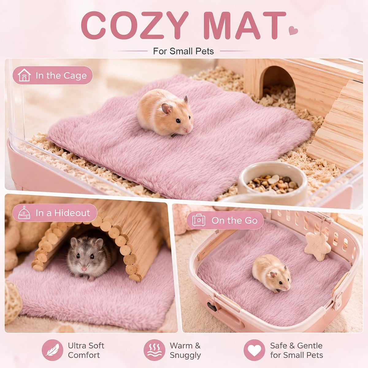 Jetec 3 Pcs Guinea Pig Beds, Fleece Small Animal Mats - Bubble Fleece / Winter / Pink - image 4