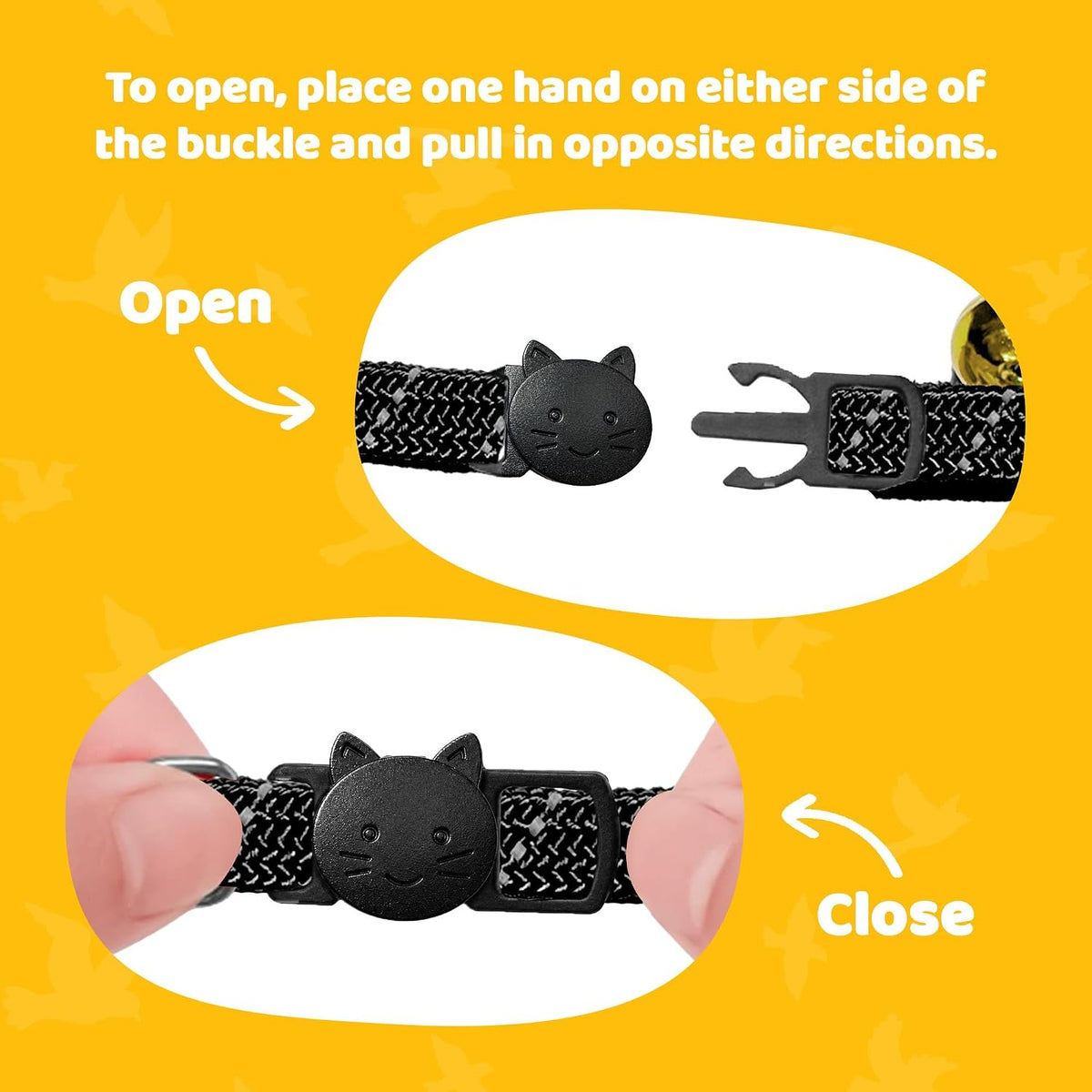 Reflective Breakaway Cat Collar with Bell, Safe Design - Black - image 4