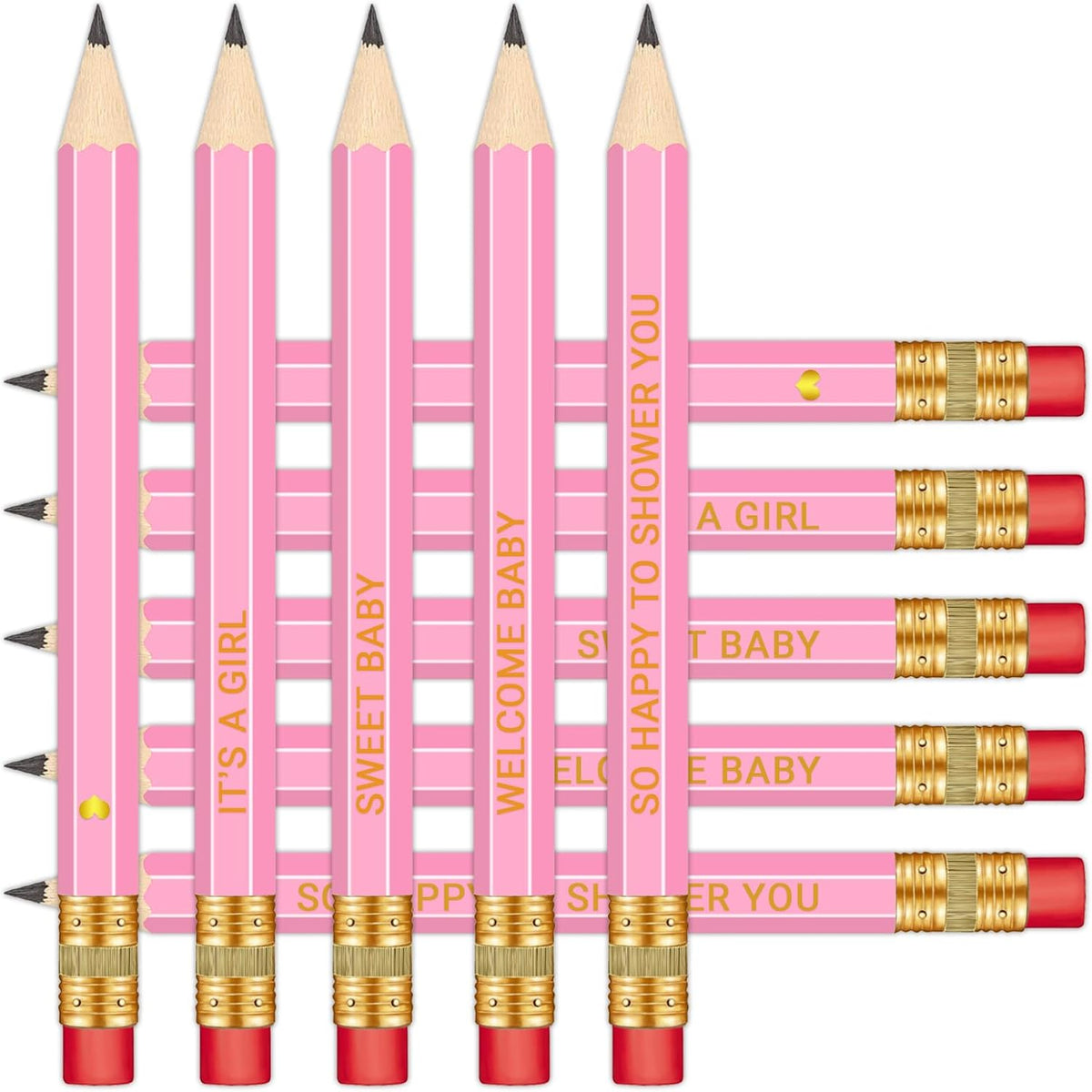 Baby Shower Pencils for Party Games, Neutral - Pink - It's a Girl